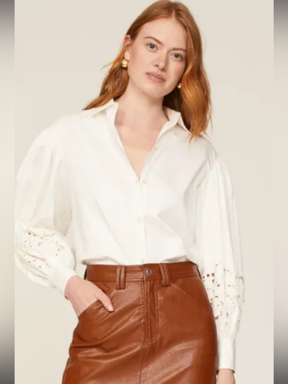 Kate Spade Poplin White Eyelet Blouse, 6